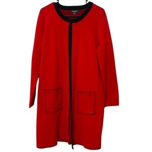 Nine West Open Front Long Line Red Black Cardigan Coat Sz Medium